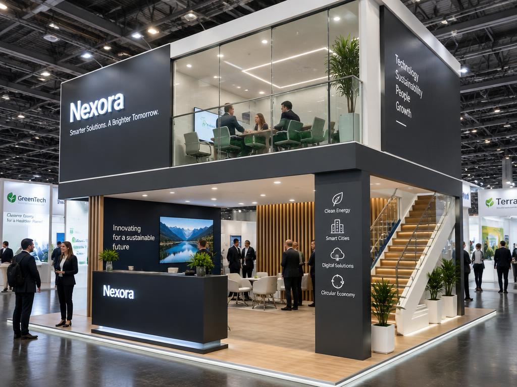 Double-decker exhibition stand with upper meeting room