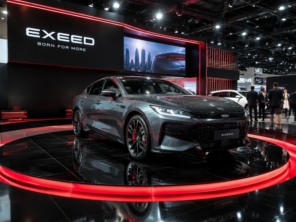 Automotive expo stall with rotating car platform